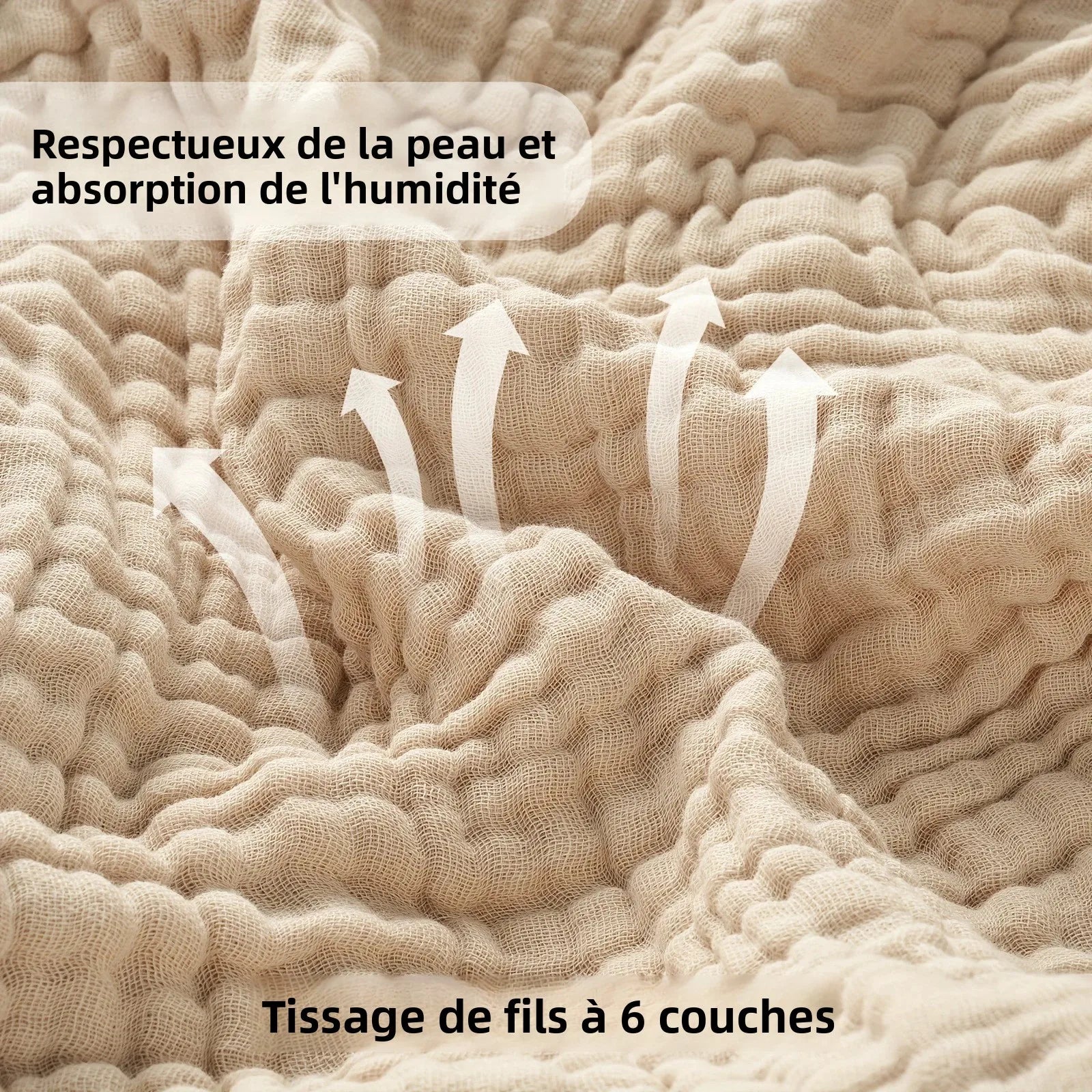 plaid coton mousseline léger boheme respirant canapé lit - vue 6 sur 7