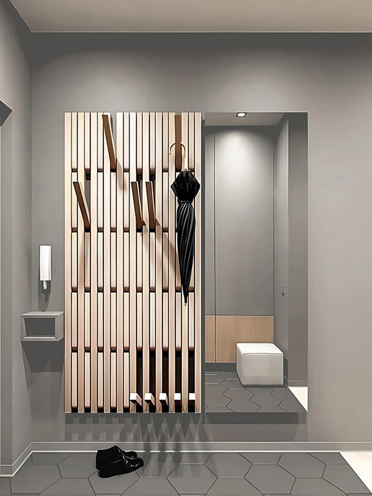 porte-manteau mural en bois pour vêtements et clés - vue 4 sur 18