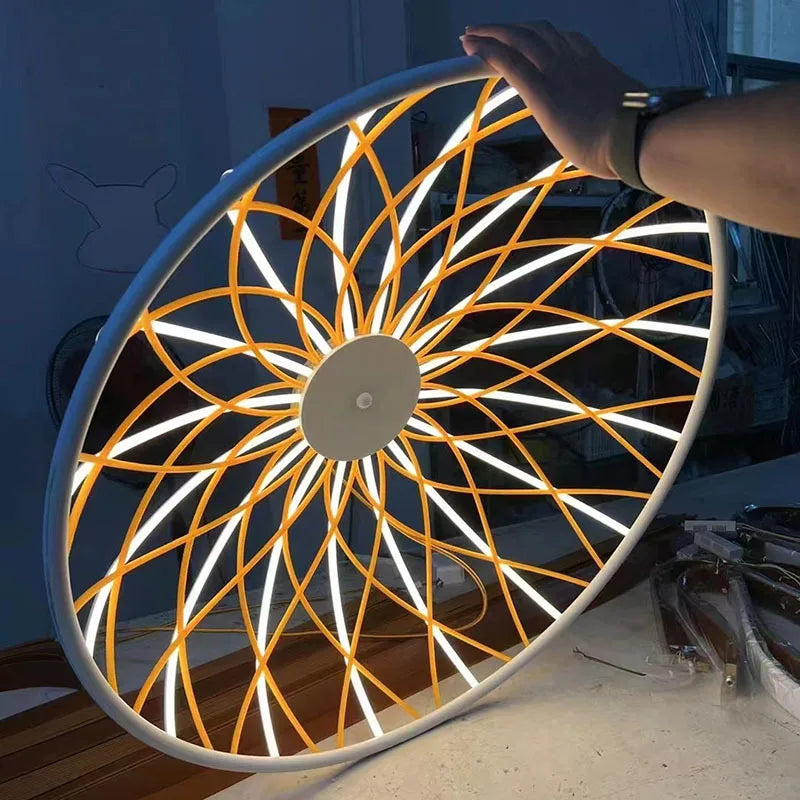 SANDYHA moderne Simple tressé corde ronde lustre créatif maille lampe à LED pour salon salle à manger maison suspension luminaires