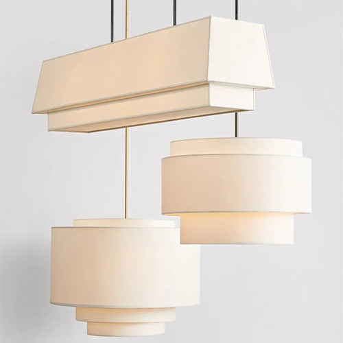 Suspension à plusieurs niveaux Camden Lampe de style japonais Abat-jour en tissu minimaliste Designer Lustre Salon Éclairage de comptoir de cuisine