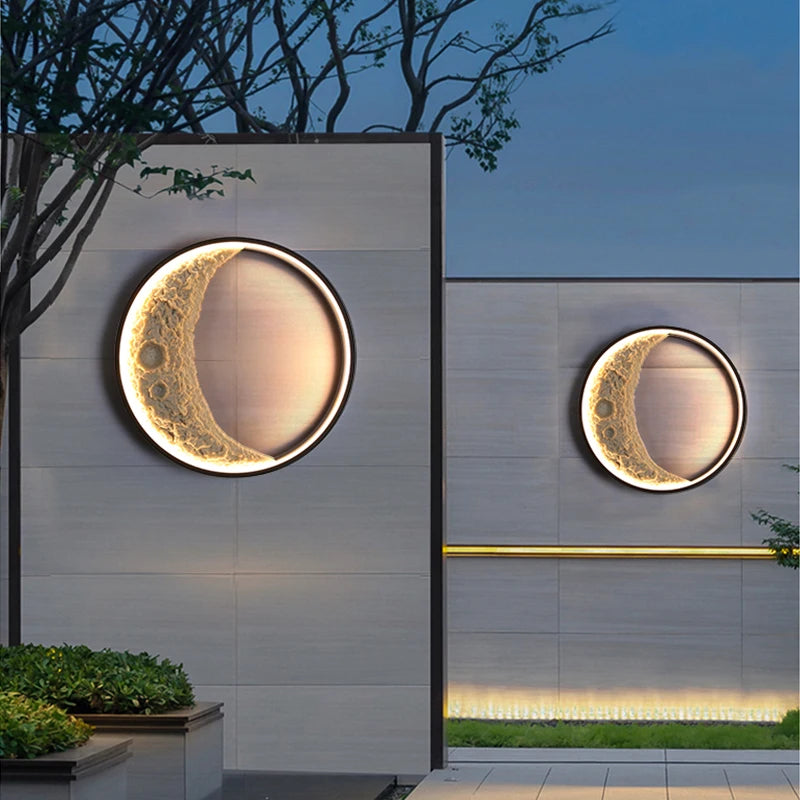 nouvelle applique murale lune led étanche moderne extérieur jardin résine - vue 3 sur 15