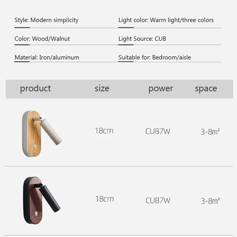 Applique murale LED nordique en grain de bois - vue 5 sur 8