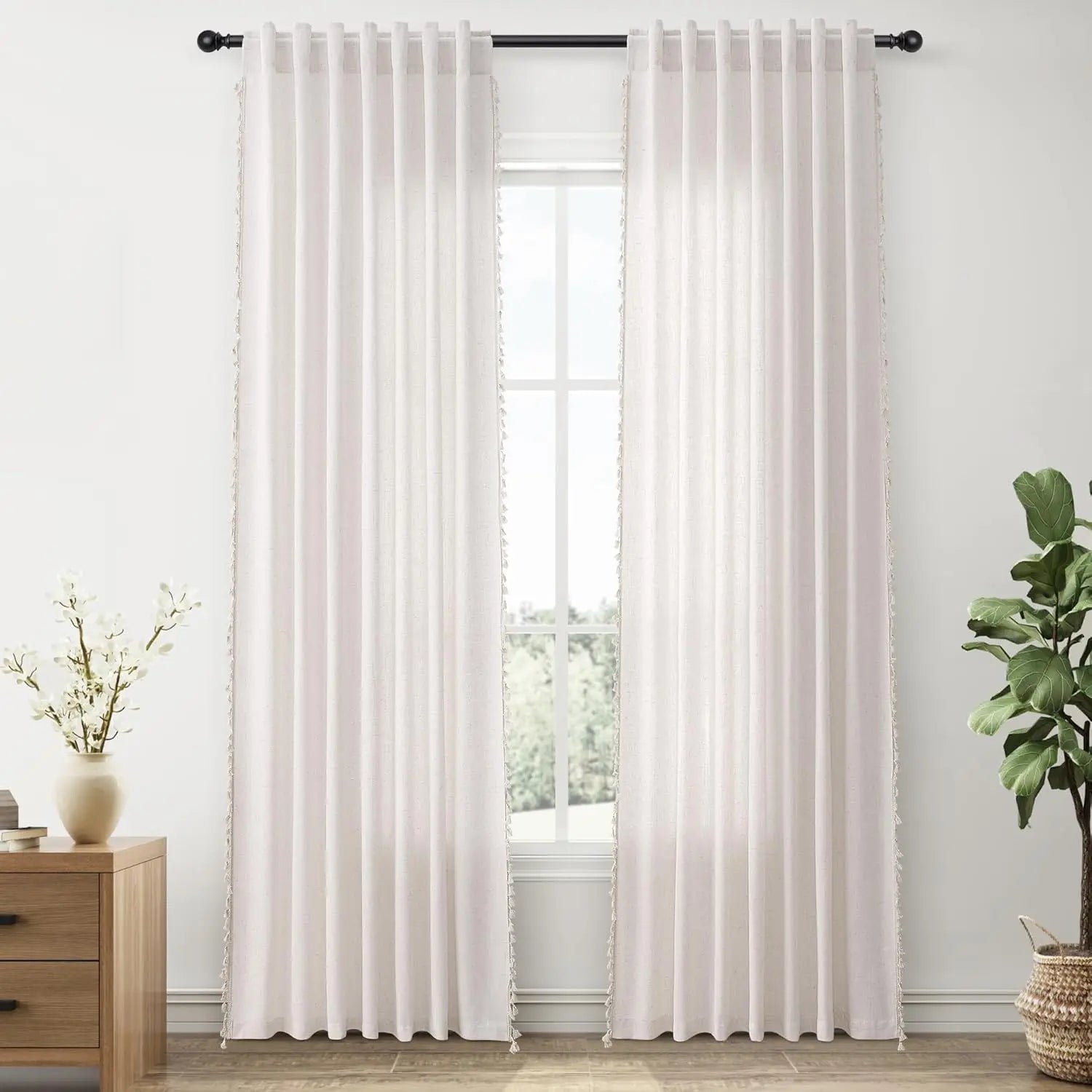 Voilage effet lin extra long sur mesure moderne - vue 2 sur 6