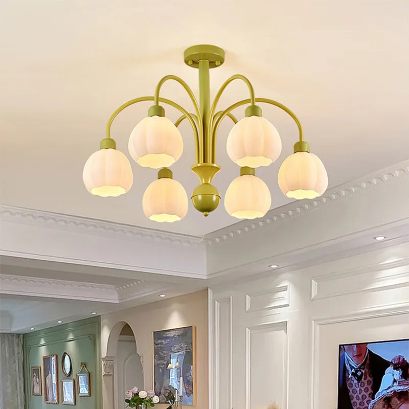 lustre en verre style nordique avec abat-jour citrouille pour décoration maison - vue 2 sur 9