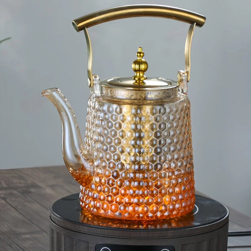 Théière japonaise verre borosilicate rétro poignée cuivre