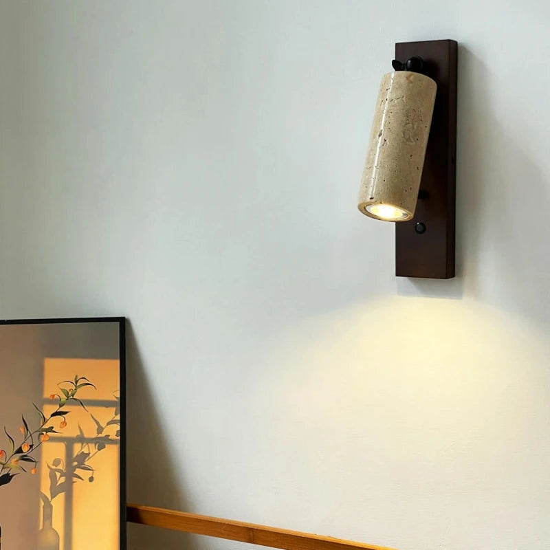 applique murale en pierre et bois avec interrupteur pour lecture - vue 5 sur 10