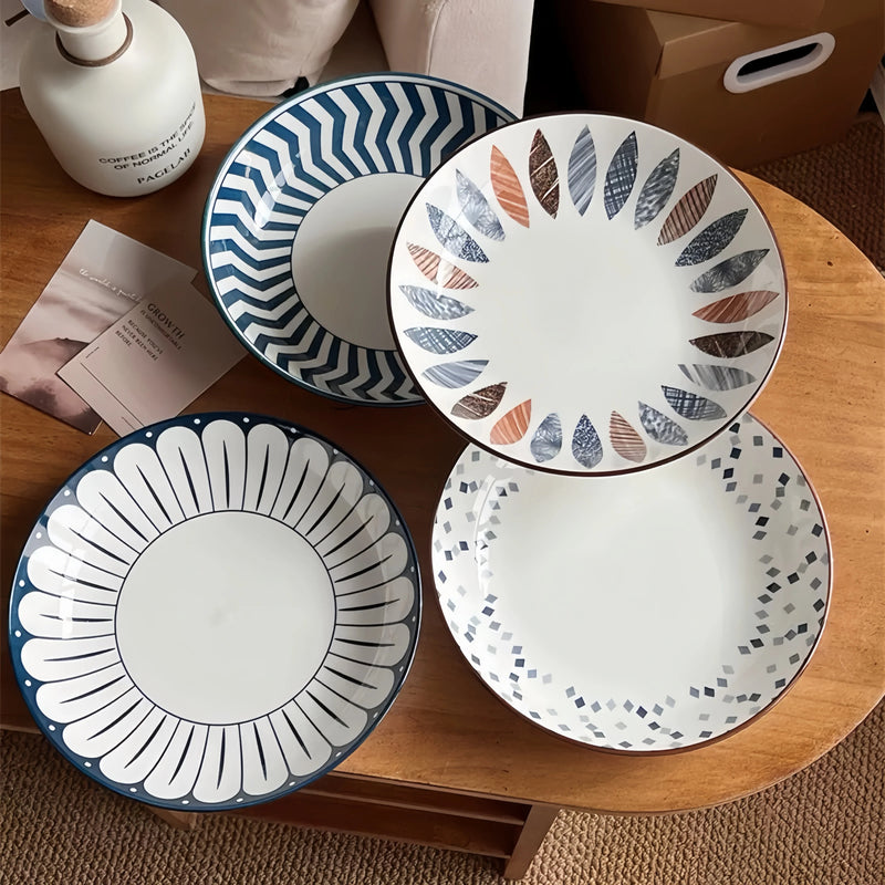 Ensemble 4 assiettes céramique minimalistes rayures 20 cm