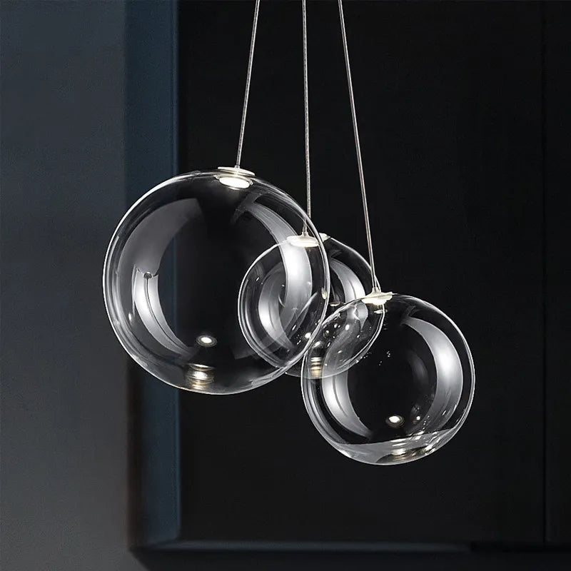 Suspension boule de verre Led moderne pour cuisine salle à manger chambre suspension Design Chrome décor à la maison lustres de restaurant - vue 3 sur 10