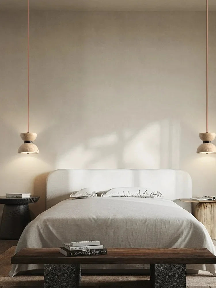 lampe de chevet en travertin style japonais wabi-sabi décoration moderne - vue 5 sur 7