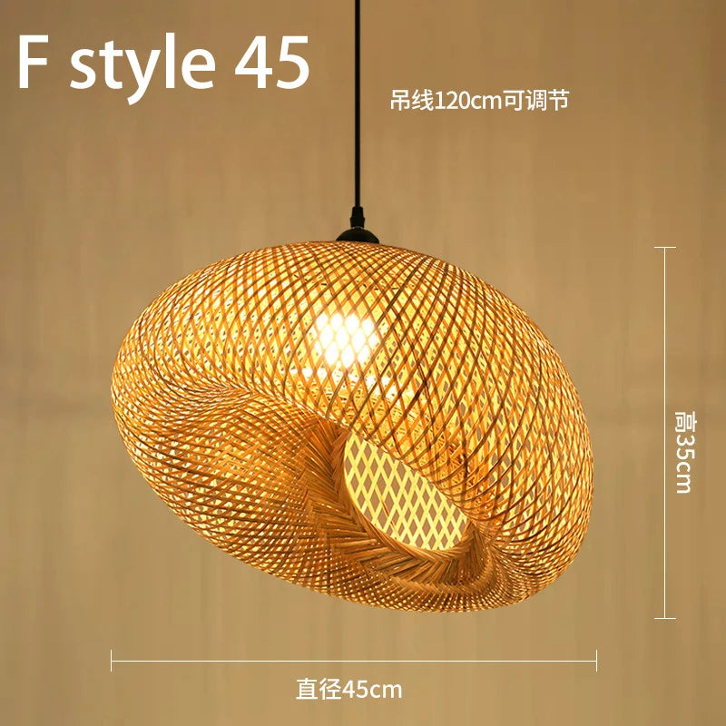 lustre style chinois fait main en bambou tissage pastoral vintage - vue 9 sur 30