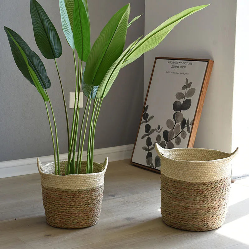 panier de rangement en paille pour décoration artisanale moderne - vue 6 sur 12