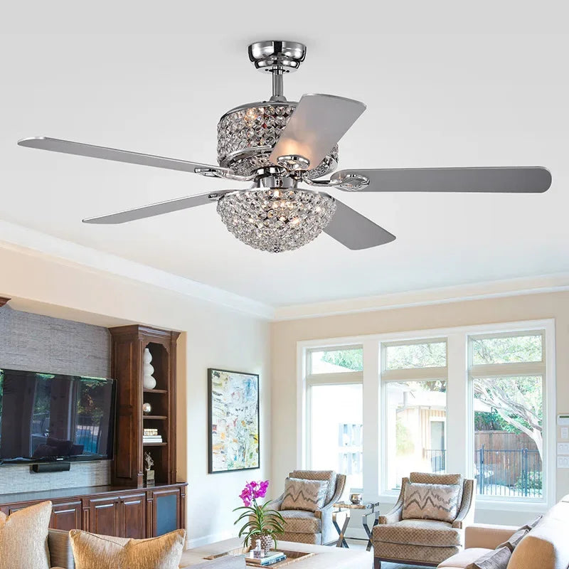 ventilateur de plafond en cristal avec télécommande et lumières - vue 3 sur 9