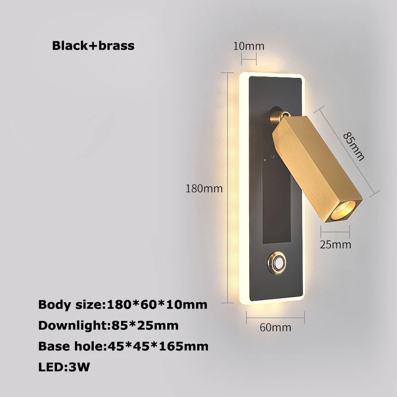 applique murale led rotative avec interrupteur pour lecture