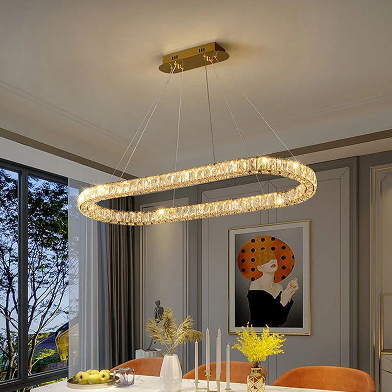 Anneau de luxe plafonnier moderne chambre salon plafonnier en cristal doré brillant Dimmable LED plafonniers suspendus