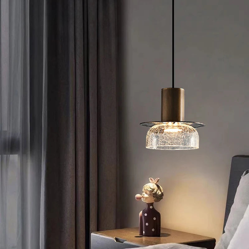 suspension en verre craquelé avec led et cordon réglable - vue 4 sur 12