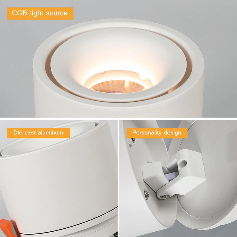 lampe de downlight led en surface à intensité variable pliable pour éclairage domestique