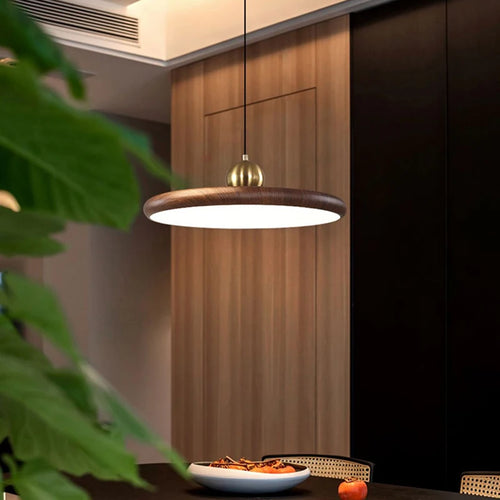 lustre en fer imitation grain de bois luminaires suspendus variables - vue 5 sur 7