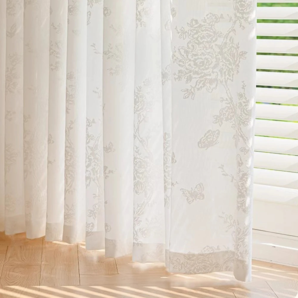 Voilage tulle floral romantique pour salon chambre fenetre