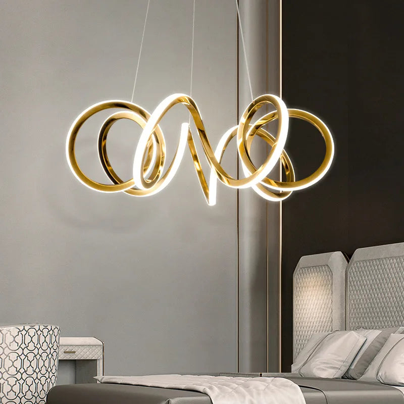 plafonnier led suspendu en silicone doré design moderne et créatif - vue 5 sur 16