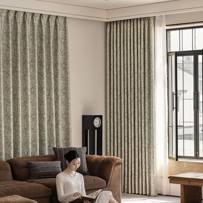 Rideau occultant style français motif feuilles luxueux salon