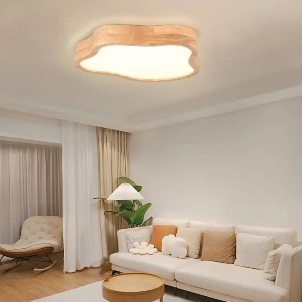 plafonnier led moderne en bois forme de nuage - vue 4 sur 6