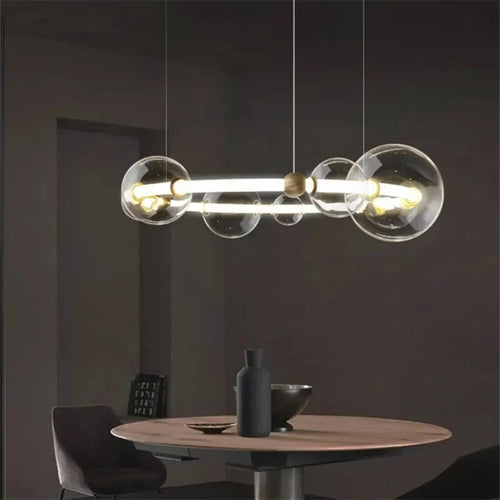lustre de luxe à bulles longue bande éclairage led en verre transparent créatif