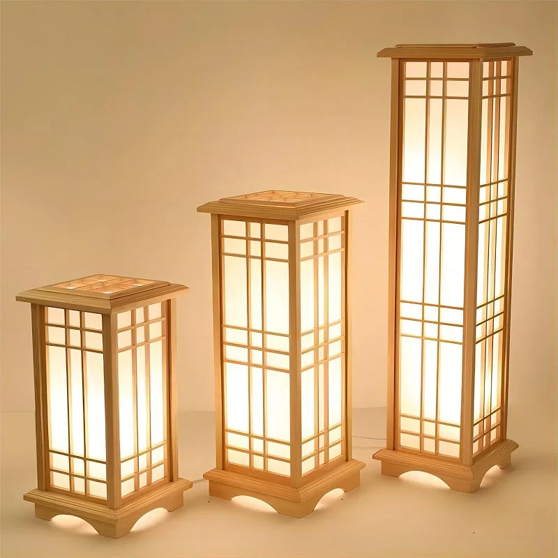 lampadaire japonais en bois massif pour intérieur lumineux - vue 2 sur 9