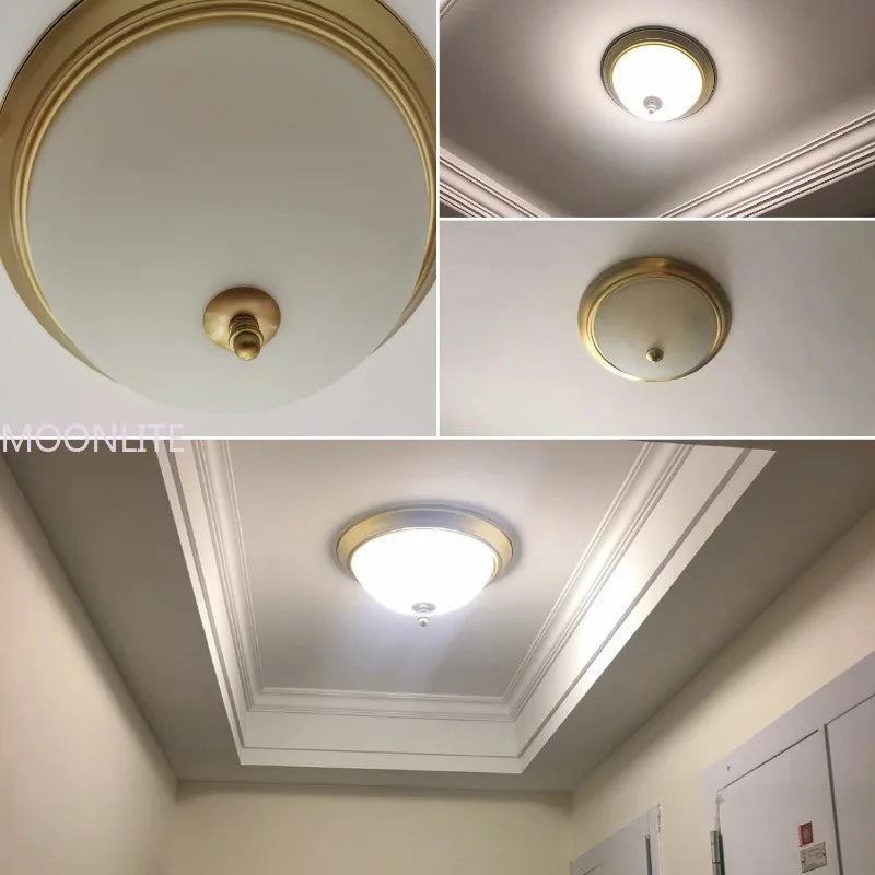 Plafonnier rond or/noir/Bronze plafonnier verre dépoli pour couloir salon cuisine LED lumineuse éclairage 110/220V - vue 4 sur 18