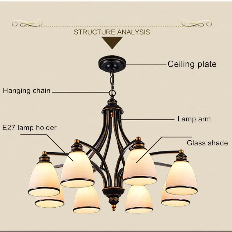 lustre vintage en fer et bronze style loft avec abat jour en verre - vue 3 sur 14