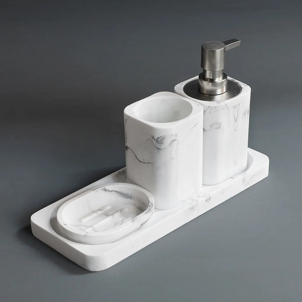 ensemble d'accessoires en marbre blanc pour salle de bain - vue 6 sur 8