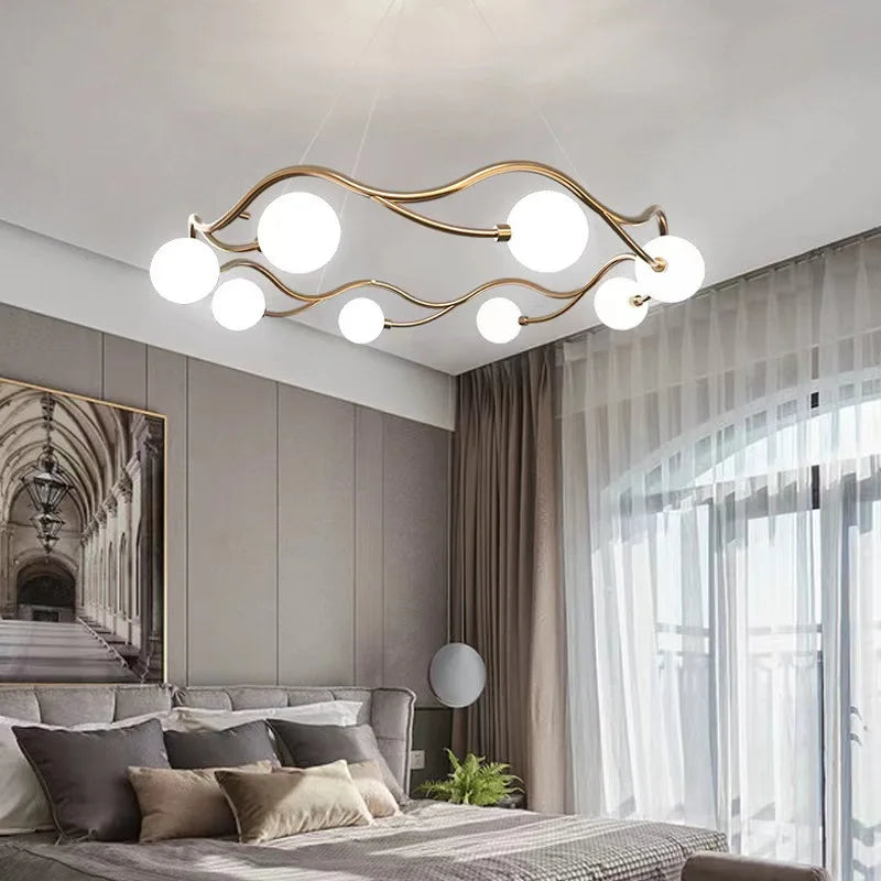 Luxe Or LED Lustre Maison Enfants Salon Salle à manger Chambre Restaurant Suspension Intérieur Lampes Décoratives - vue 6 sur 8