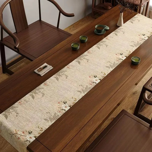 Nappe style chinois oiseaux volants bambou encre lin - vue 3 sur 4