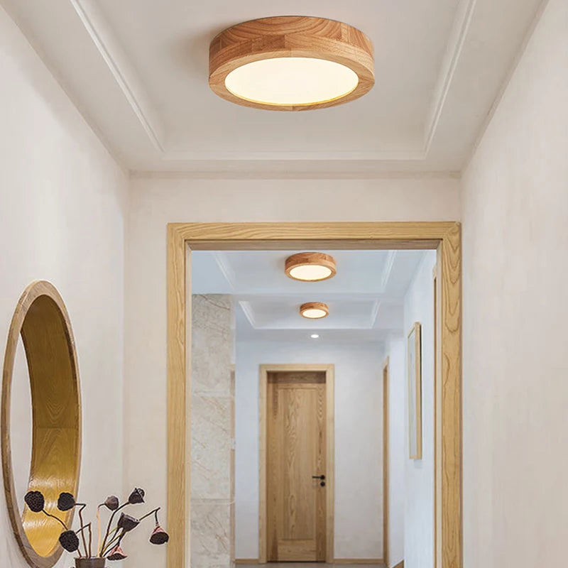 plafonnier led rond simple en bois nordique lampen - vue 4 sur 7