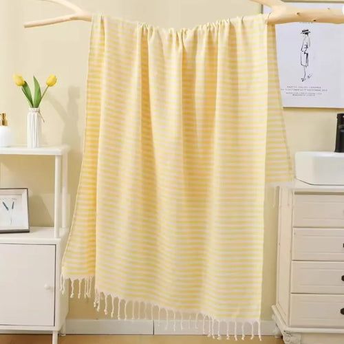 Serviette de plage turque rayures pompons coton spa