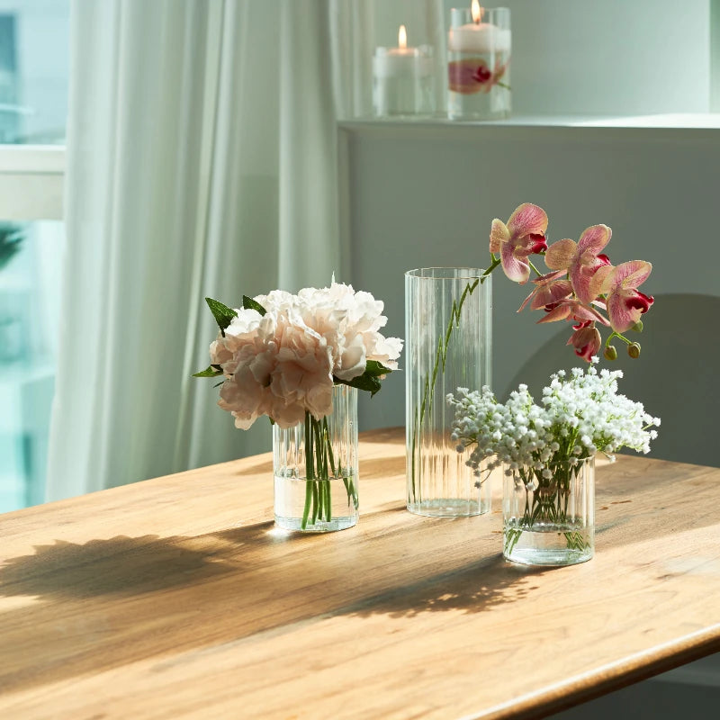 bougeoir en verre côtelé décoration pour bougies et événements - vue 5 sur 10