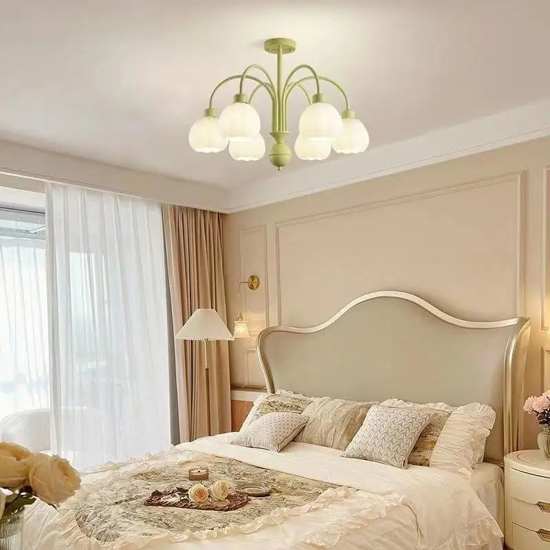 lustre verre lait blanc led chambre intérieure vert - vue 5 sur 10