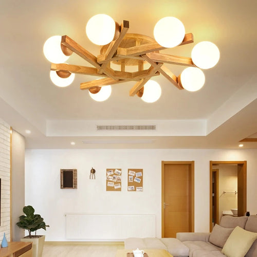 lustre en bois nordique design lumineux pour décoration intérieure - vue 3 sur 11