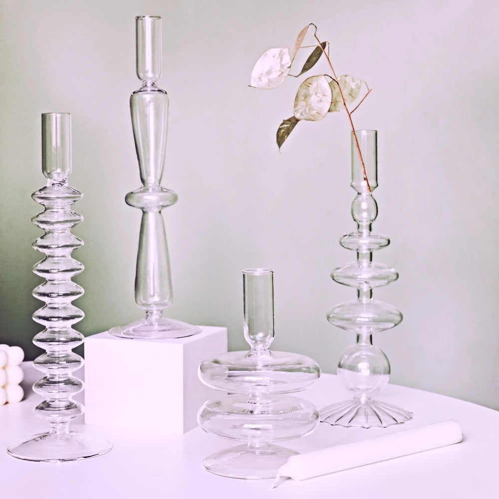 bougeoir en verre transparent décoration intérieure moderne nordique - vue 3 sur 31