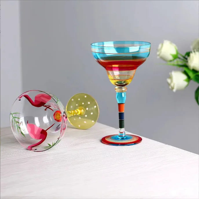 Verre cocktail motif flamant peint main style creatif