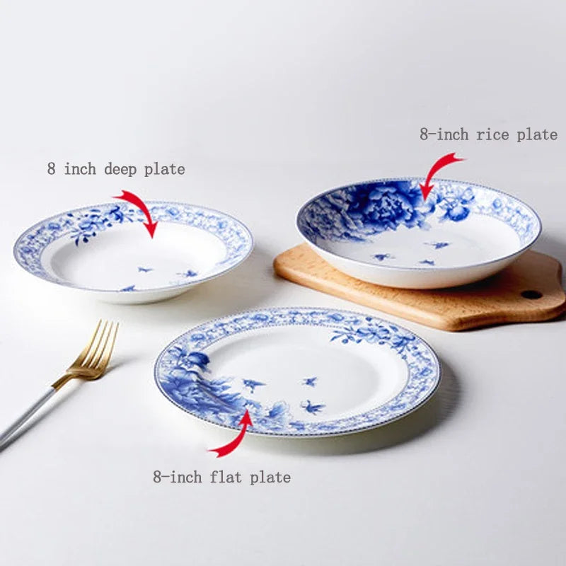 Assiettes porcelaine Jingdezhen motifs floraux style chinois - vue 6 sur 7