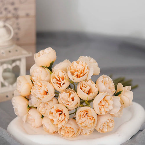 bouquet de 27 roses et pivoines artificielles en soie décoratives - vue 12 sur 12