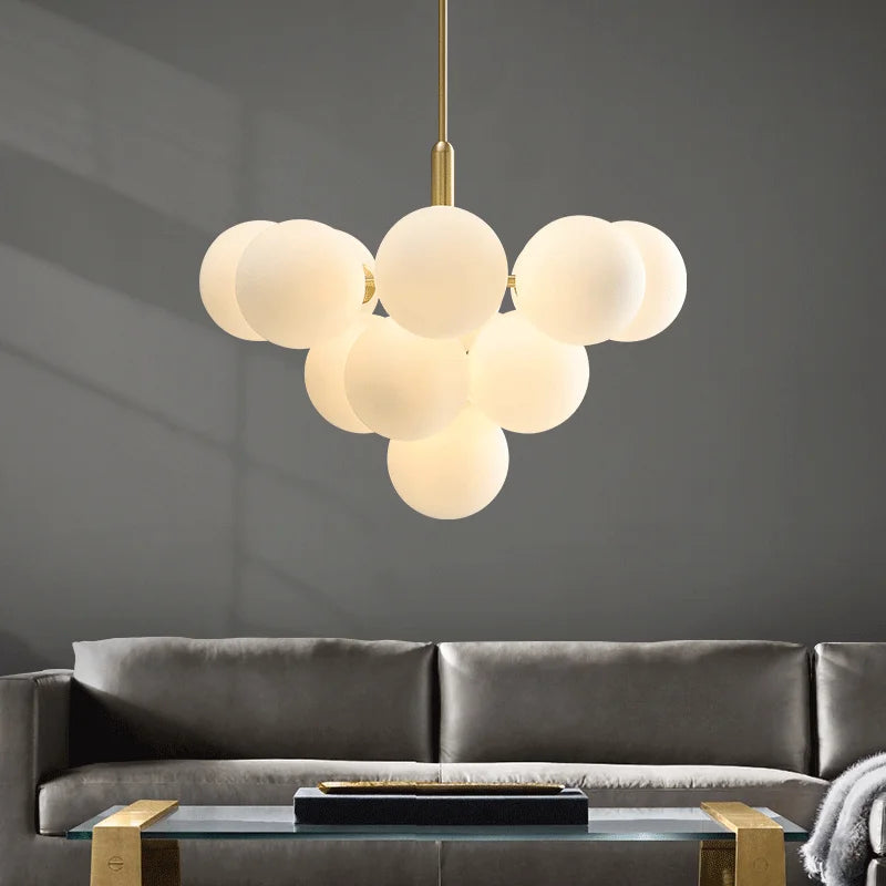lustre nordique en cuivre design créatif en verre à LED - vue 2 sur 9