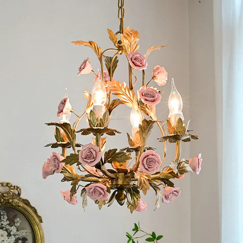 lustre led floral en céramique et cuivre pour intérieur décoratif - vue 3 sur 11