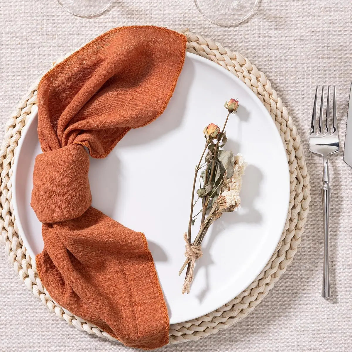 Serviette de table gaze coton style champetre lot - vue 5 sur 6