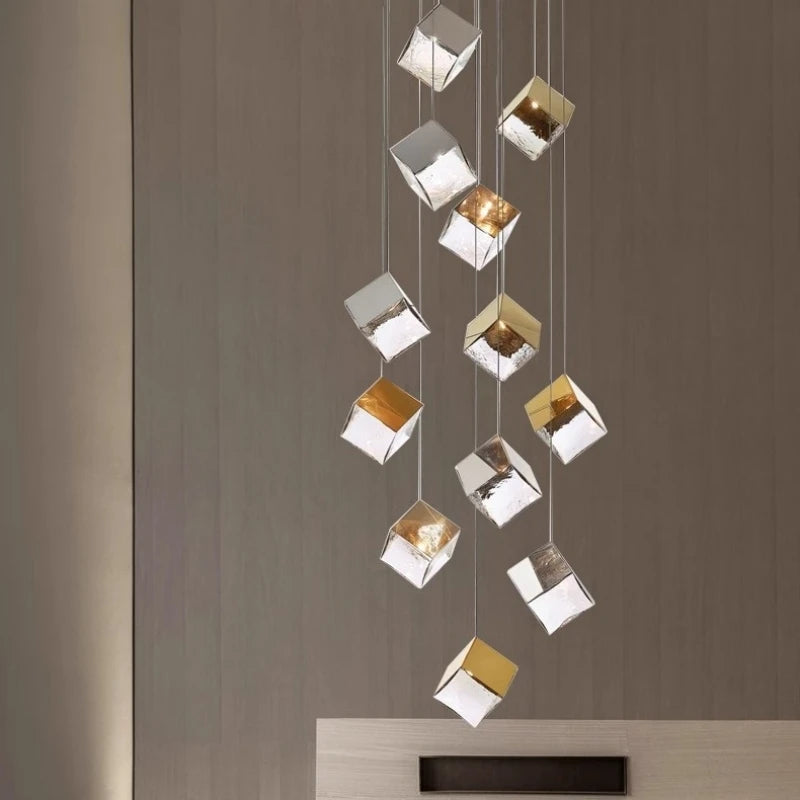 Scandinavia Magic Square Chandelier Crystal Box Pendant Lamp Ceiling Suspension Hanging Light for Loft Staircase Living Room - vue 2 sur 12