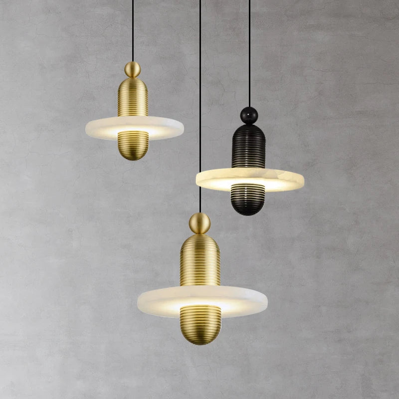 lampe led suspendue en marbre et aluminium avec cordon réglable