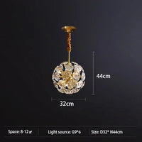 lustre en cristal pissenlit rond en cuivre pour décoration artistique