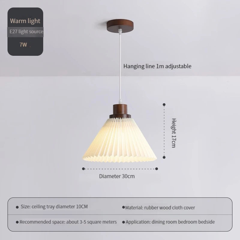 suspension moderne en tissu plissé avec base en bois - vue 7 sur 14