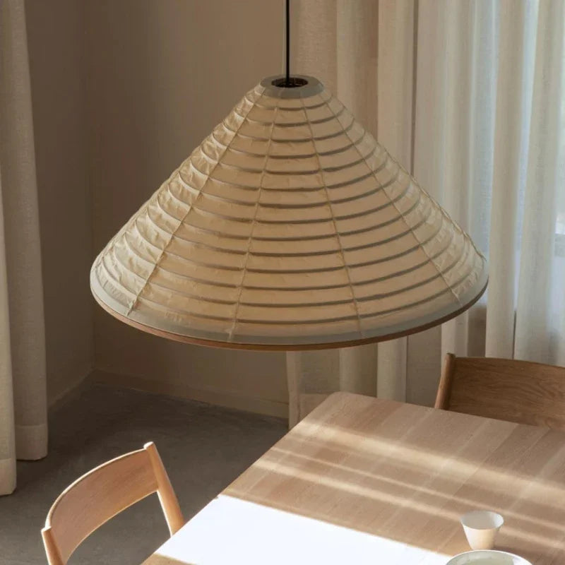 suspension japonaise wabi-sabi lampe en papier de riz design pliable - vue 4 sur 8