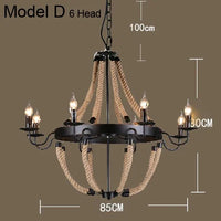 Vintage Hemp Rope Pendant Lamps Iron Lampshade Retro Coffee House Bar Indoor Lightings E27 Industrial Style Chain Pendant Light